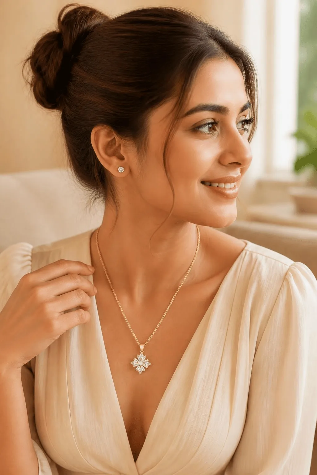 Crystal Pendant Necklace and Stud Earrings Set - Gold and Clear