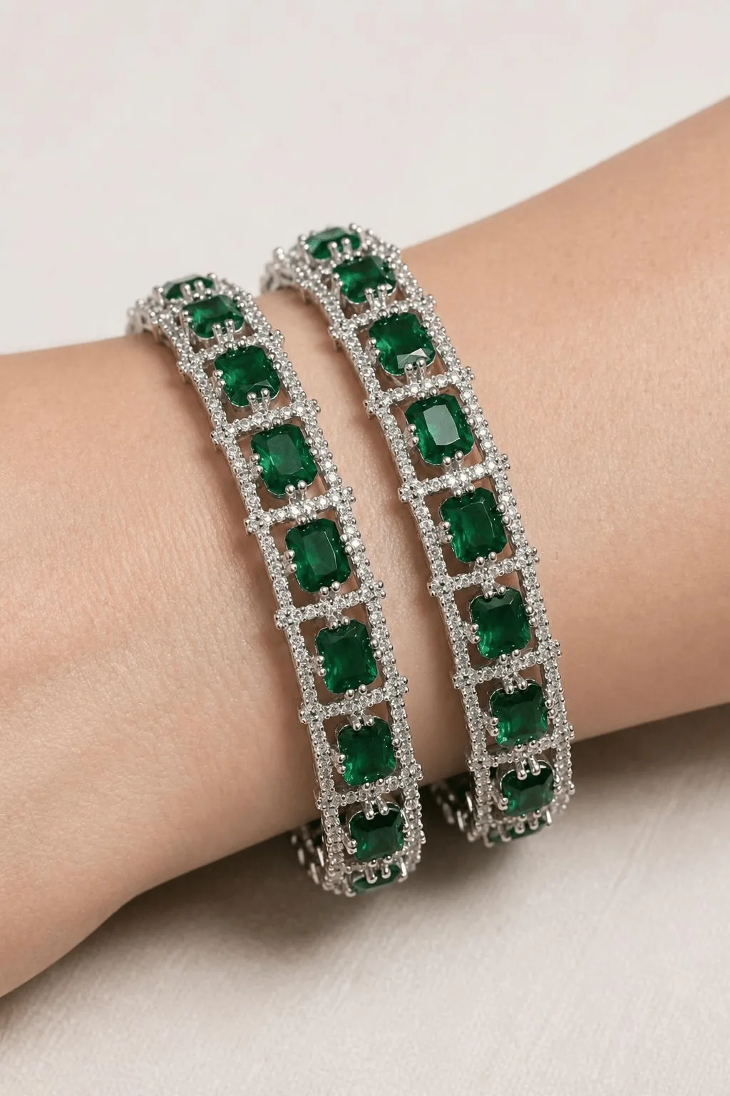 Emerald Green Crystal Bangles - Pair - Emerald Green