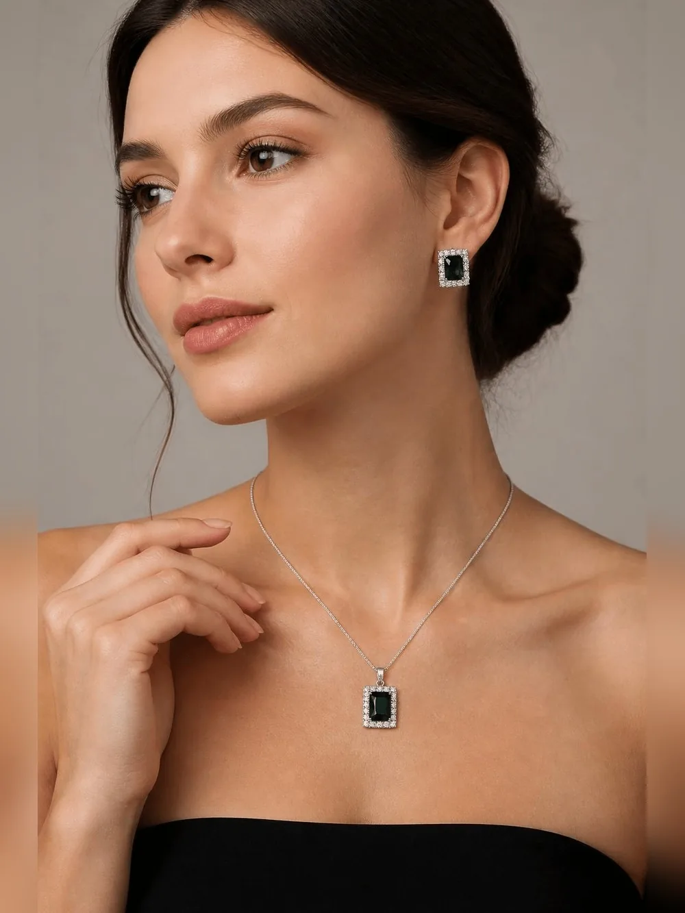 Emerald Green Crystal Pendant and Earrings Set