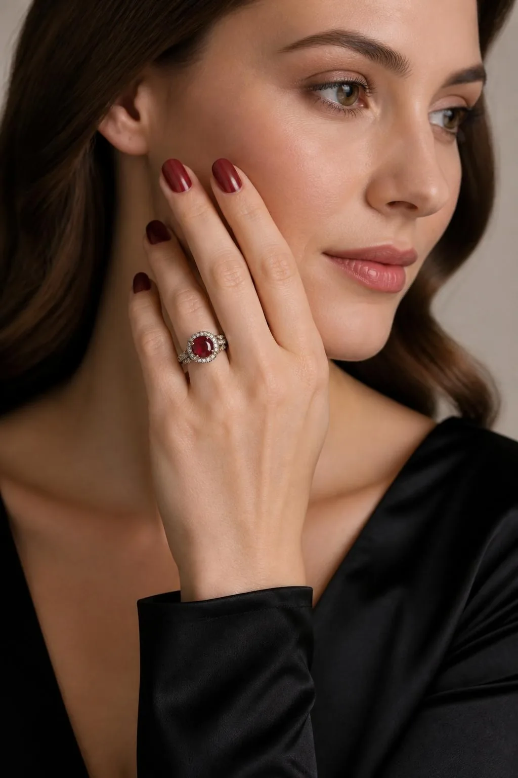 Halo Crystal Cocktail Ring - Colour Stone - Ruby Red
