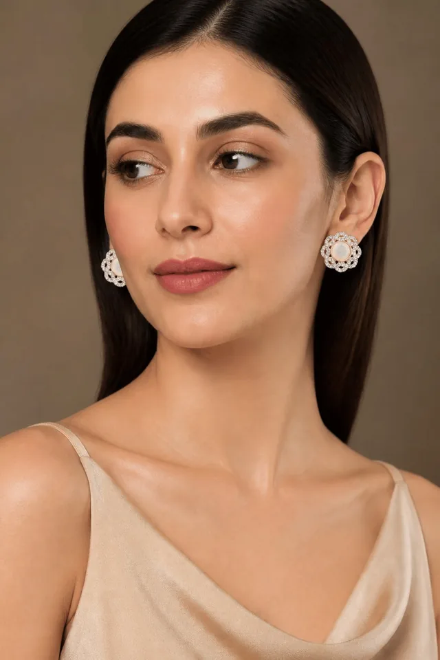Floral Pearl Halo Stud Earrings