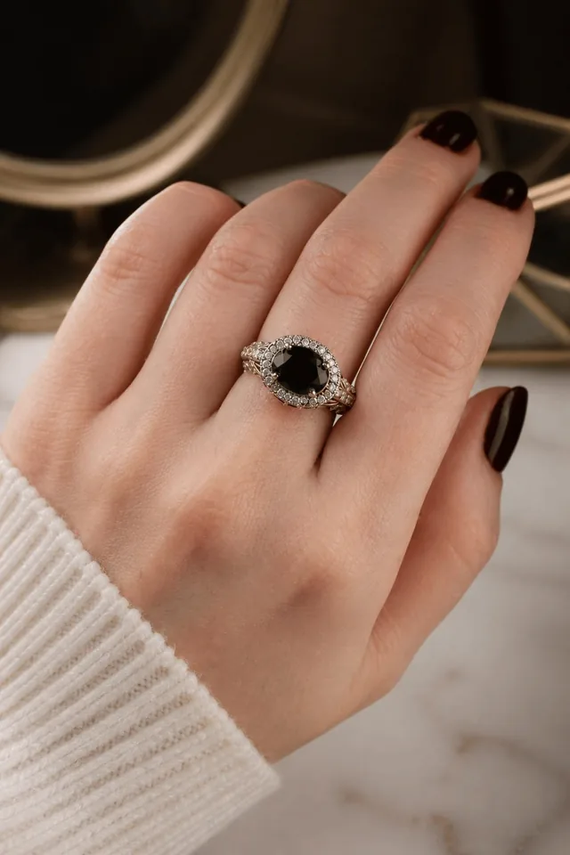 Halo Crystal Cocktail Ring - Colour Stone - Black