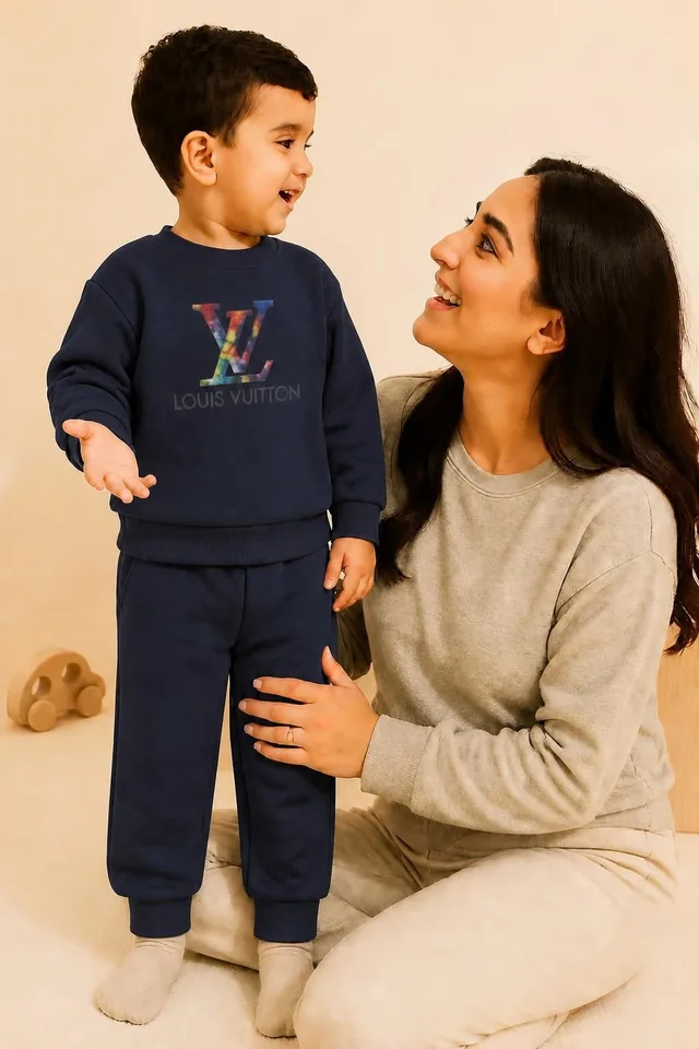 Colour Print Fleece Tracksuit - Navy