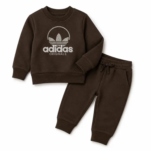 Silver Foil Print Fleece Tracksuit - Brown
