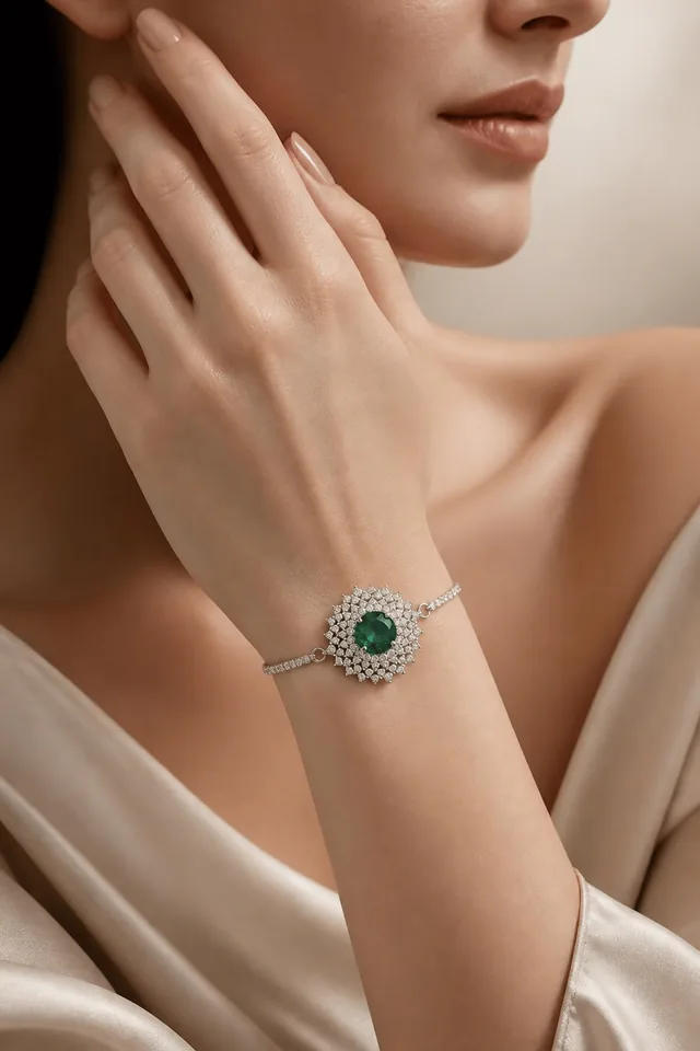 Round Halo Crystal Bracelet - Colour Stone - Green